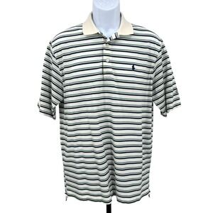 RALPH LAUREN POLO GOLF Shirt Sea Island Resort Ivory Striped Medium Short Sleeve
